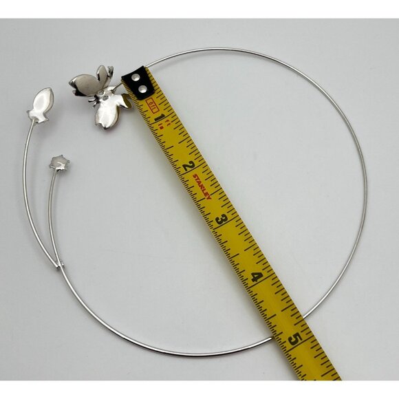 Pink Butterfly Silver Toner Choker Necklace Collar Rhinestone Accents - Picture 5 of 6